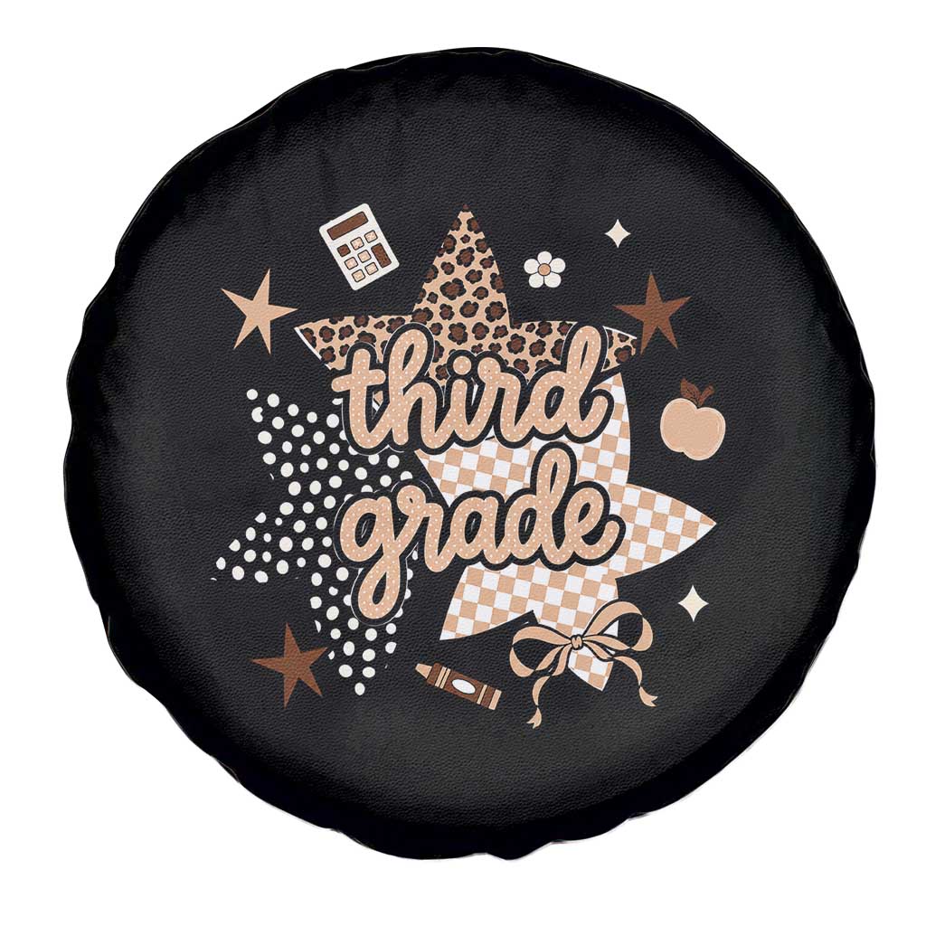 Third Grade Leopard Checkered Star Coquette Spare Tire Cover Cute 3rd Grade Girl Back to School Gift