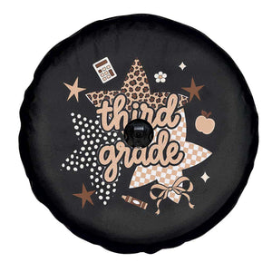 Third Grade Leopard Checkered Star Coquette Spare Tire Cover Cute 3rd Grade Girl Back to School Gift