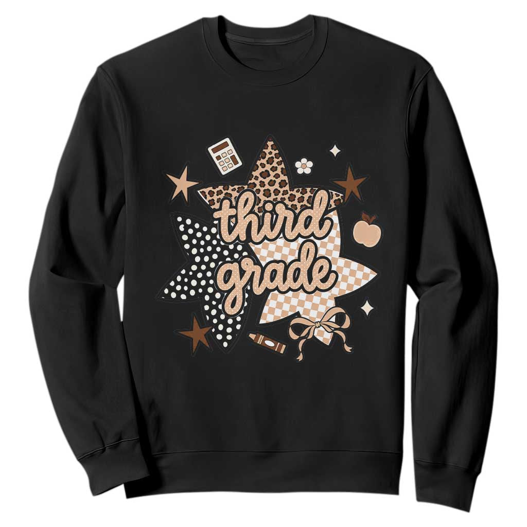 Third Grade Leopard Checkered Star Coquette Sweatshirt Cute 3rd Grade Girl Back to School Gift TS02 Black Print Your Wear