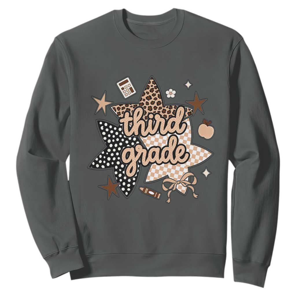 Third Grade Leopard Checkered Star Coquette Sweatshirt Cute 3rd Grade Girl Back to School Gift
