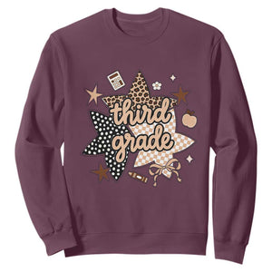 Third Grade Leopard Checkered Star Coquette Sweatshirt Cute 3rd Grade Girl Back to School Gift