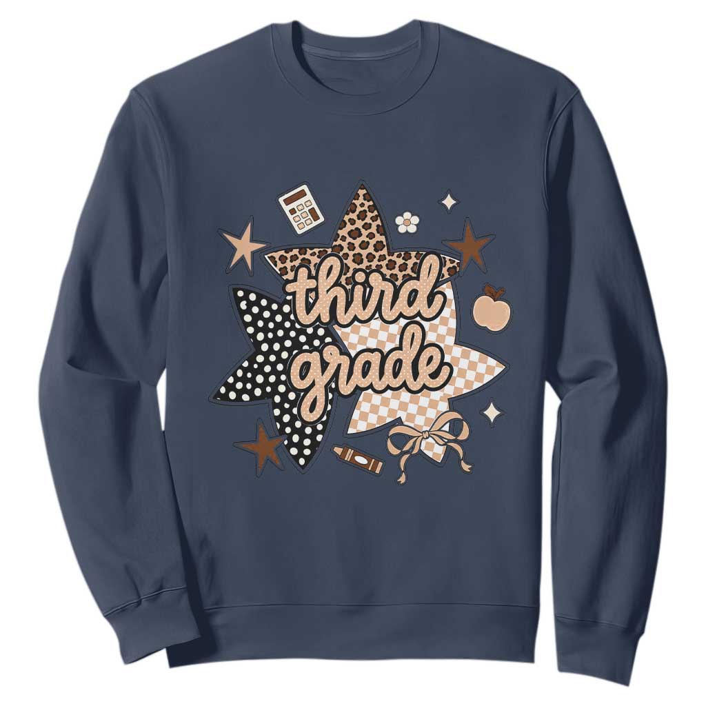 Third Grade Leopard Checkered Star Coquette Sweatshirt Cute 3rd Grade Girl Back to School Gift