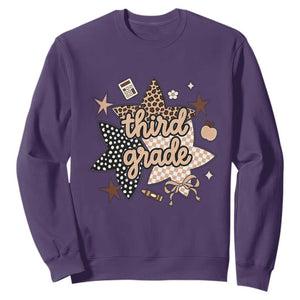 Third Grade Leopard Checkered Star Coquette Sweatshirt Cute 3rd Grade Girl Back to School Gift