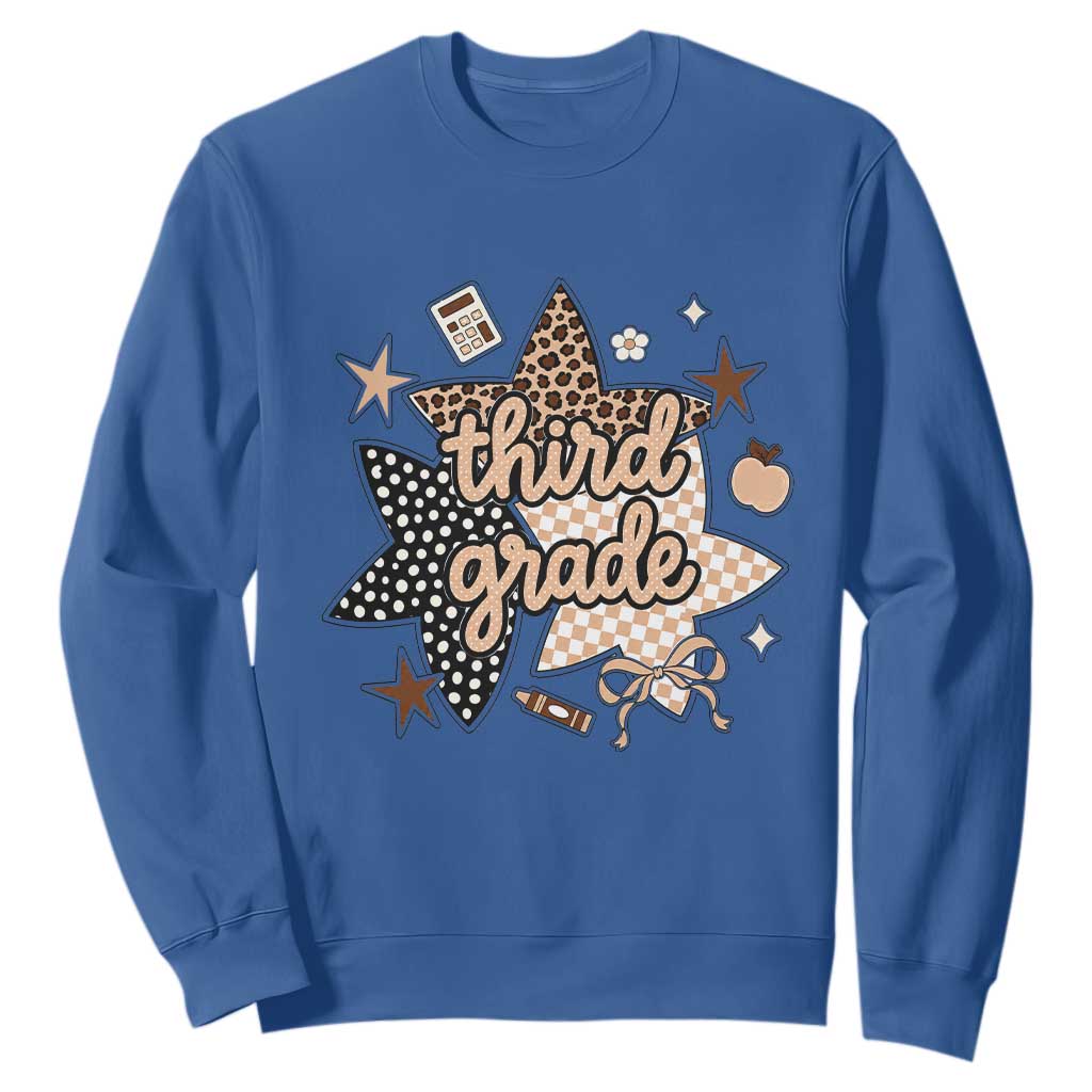 Third Grade Leopard Checkered Star Coquette Sweatshirt Cute 3rd Grade Girl Back to School Gift