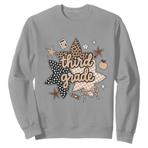 Third Grade Leopard Checkered Star Coquette Sweatshirt Cute 3rd Grade Girl Back to School Gift