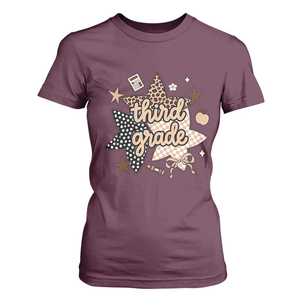 Third Grade Leopard Checkered Star Coquette T Shirt For Women Cute 3rd Grade Girl Back to School Gift