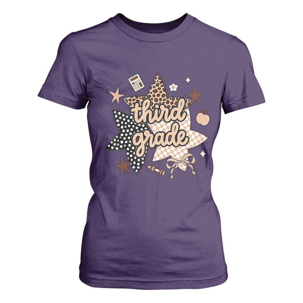 Third Grade Leopard Checkered Star Coquette T Shirt For Women Cute 3rd Grade Girl Back to School Gift