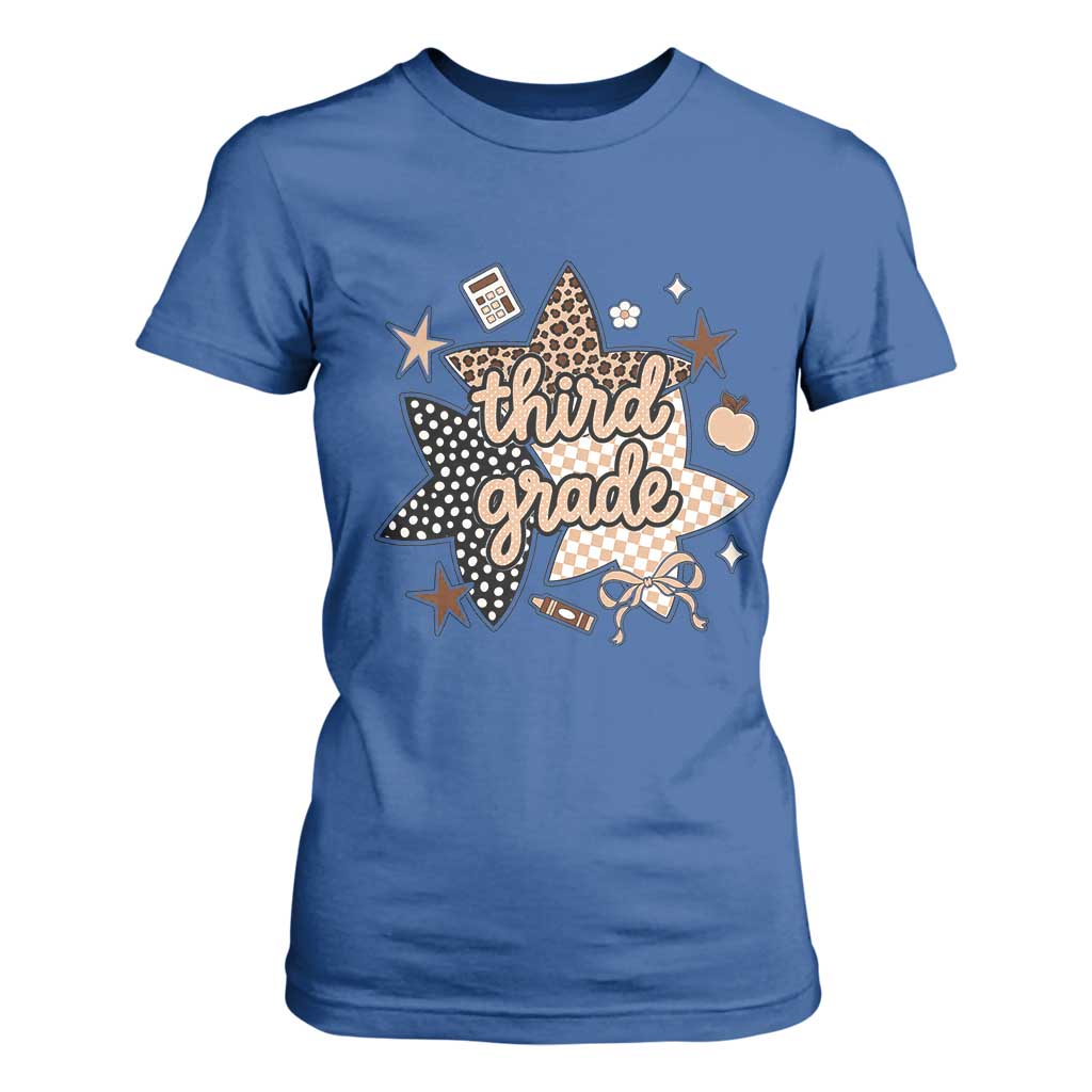 Third Grade Leopard Checkered Star Coquette T Shirt For Women Cute 3rd Grade Girl Back to School Gift