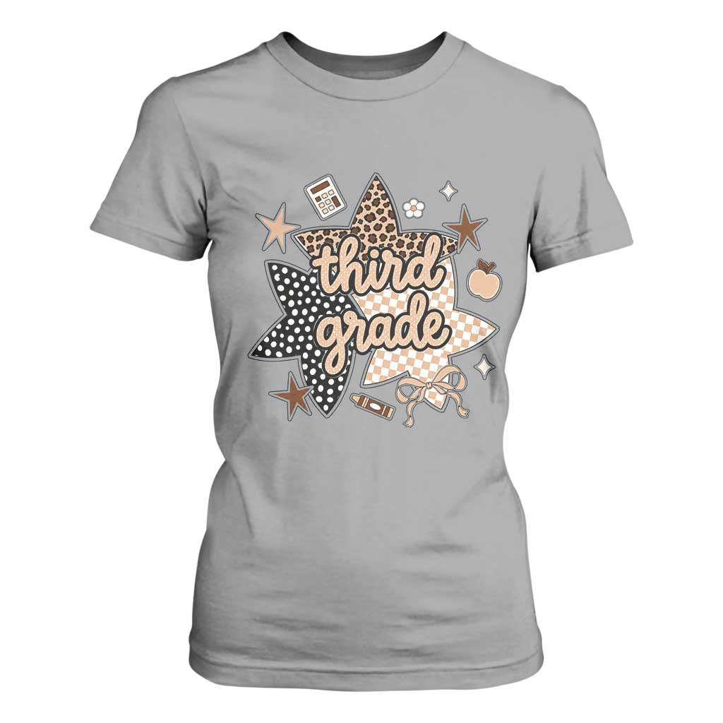 Third Grade Leopard Checkered Star Coquette T Shirt For Women Cute 3rd Grade Girl Back to School Gift