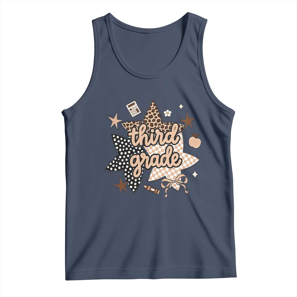 Third Grade Leopard Checkered Star Coquette Tank Top Cute 3rd Grade Girl Back to School Gift