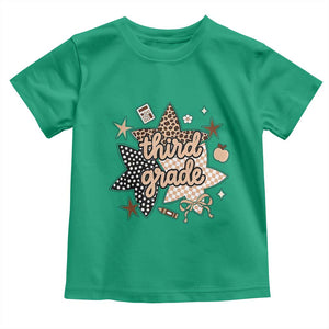 Third Grade Leopard Checkered Star Coquette Toddler T Shirt Cute 3rd Grade Girl Back to School Gift