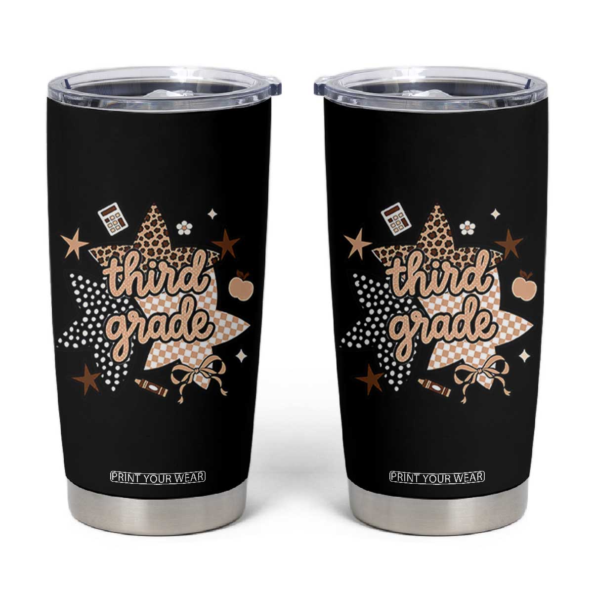 Third Grade Leopard Checkered Star Coquette Tumbler Cup Cute 3rd Grade Girl Back to School Gift TS02 Black Print Your Wear