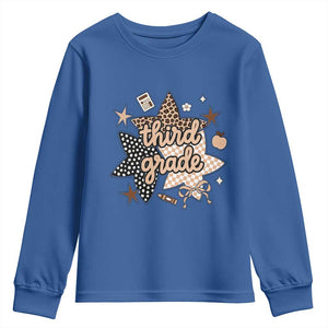 Third Grade Leopard Checkered Star Coquette Youth Sweatshirt Cute 3rd Grade Girl Back to School Gift