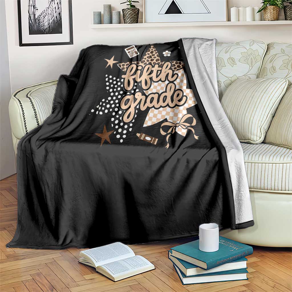 Fifth Grade Leopard Checkered Star Coquette Throw Blanket Cute 5th Grade Girl Back to School Gift