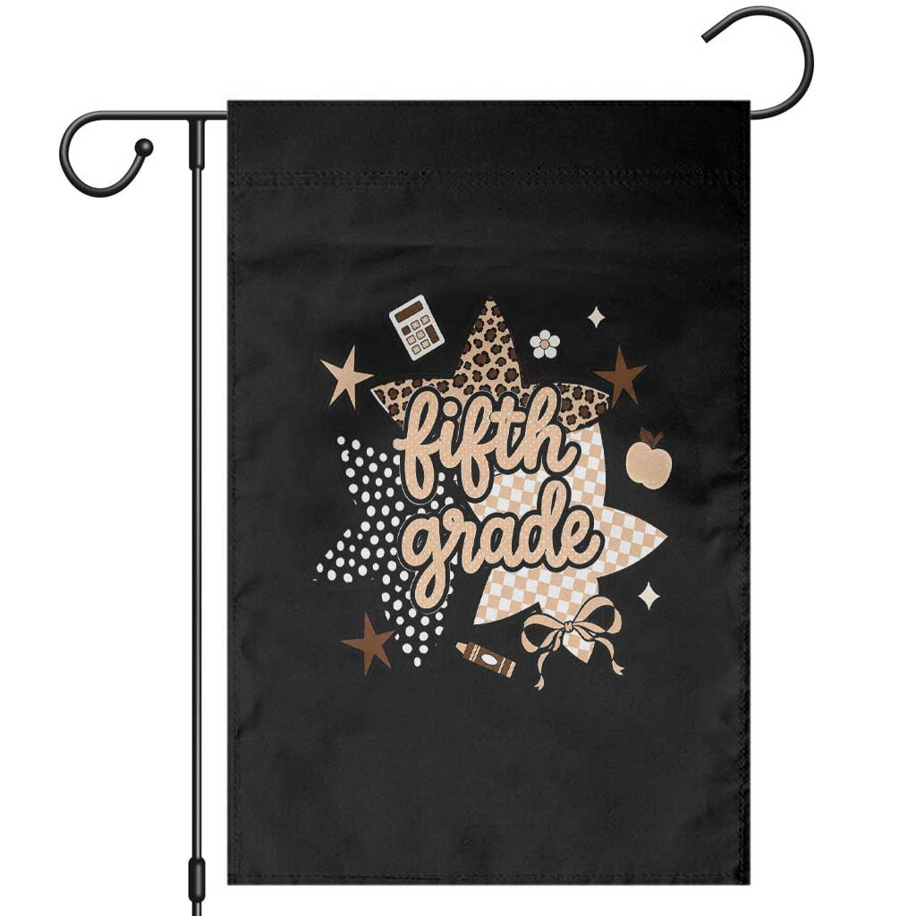 Fifth Grade Leopard Checkered Star Coquette Garden Flag Cute 5th Grade Girl Back to School Gift TS02 Black Print Your Wear
