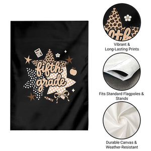 Fifth Grade Leopard Checkered Star Coquette Garden Flag Cute 5th Grade Girl Back to School Gift