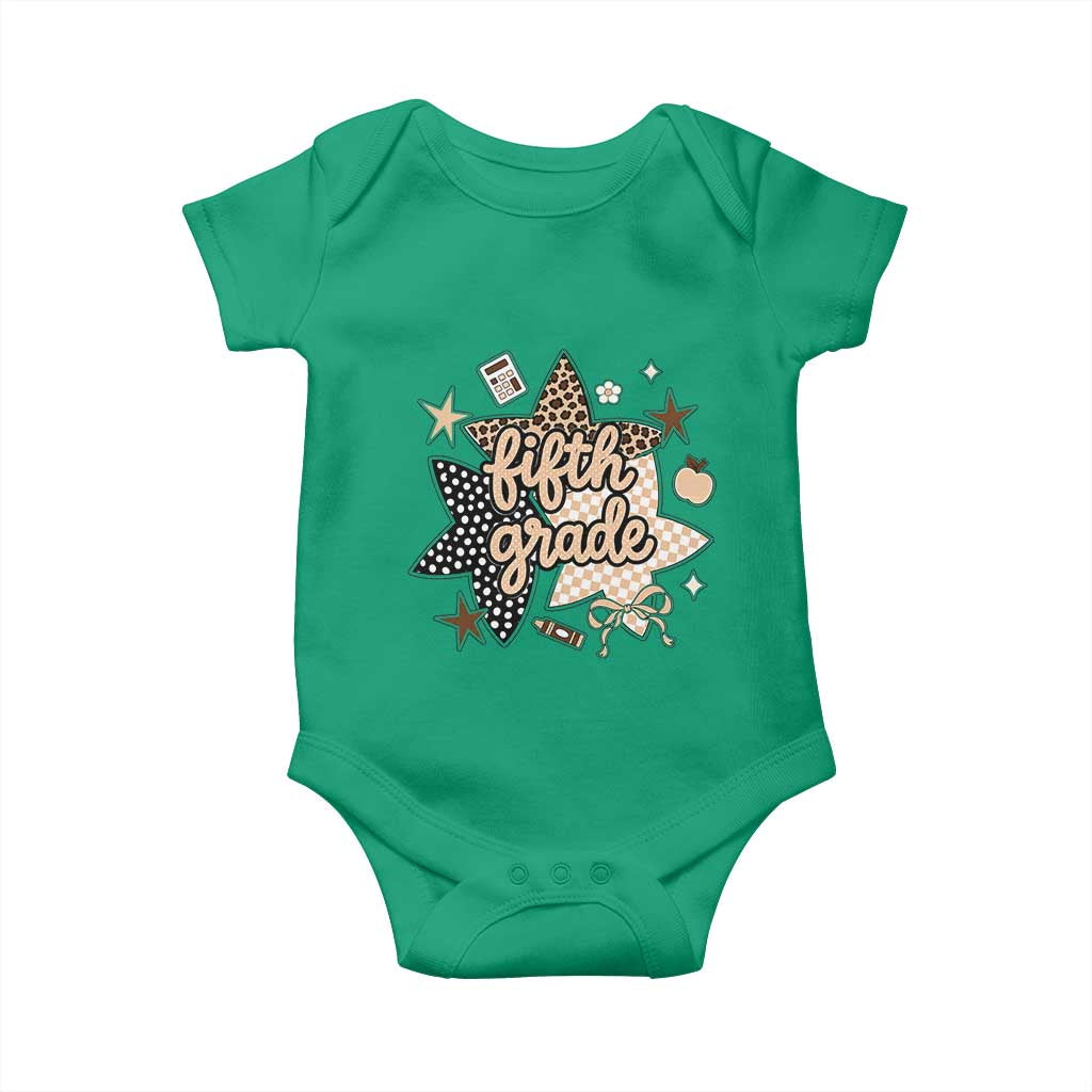 Fifth Grade Leopard Checkered Star Coquette Baby Onesie Cute 5th Grade Girl Back to School Gift