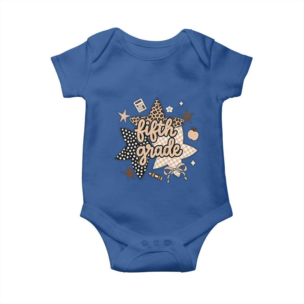 Fifth Grade Leopard Checkered Star Coquette Baby Onesie Cute 5th Grade Girl Back to School Gift