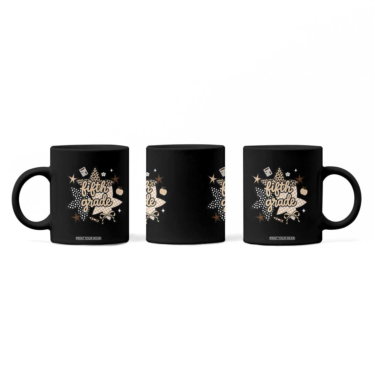 Fifth Grade Leopard Checkered Star Coquette Coffee Mug Cute 5th Grade Girl Back to School Gift