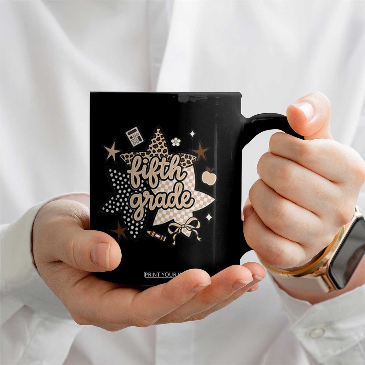Fifth Grade Leopard Checkered Star Coquette Coffee Mug Cute 5th Grade Girl Back to School Gift