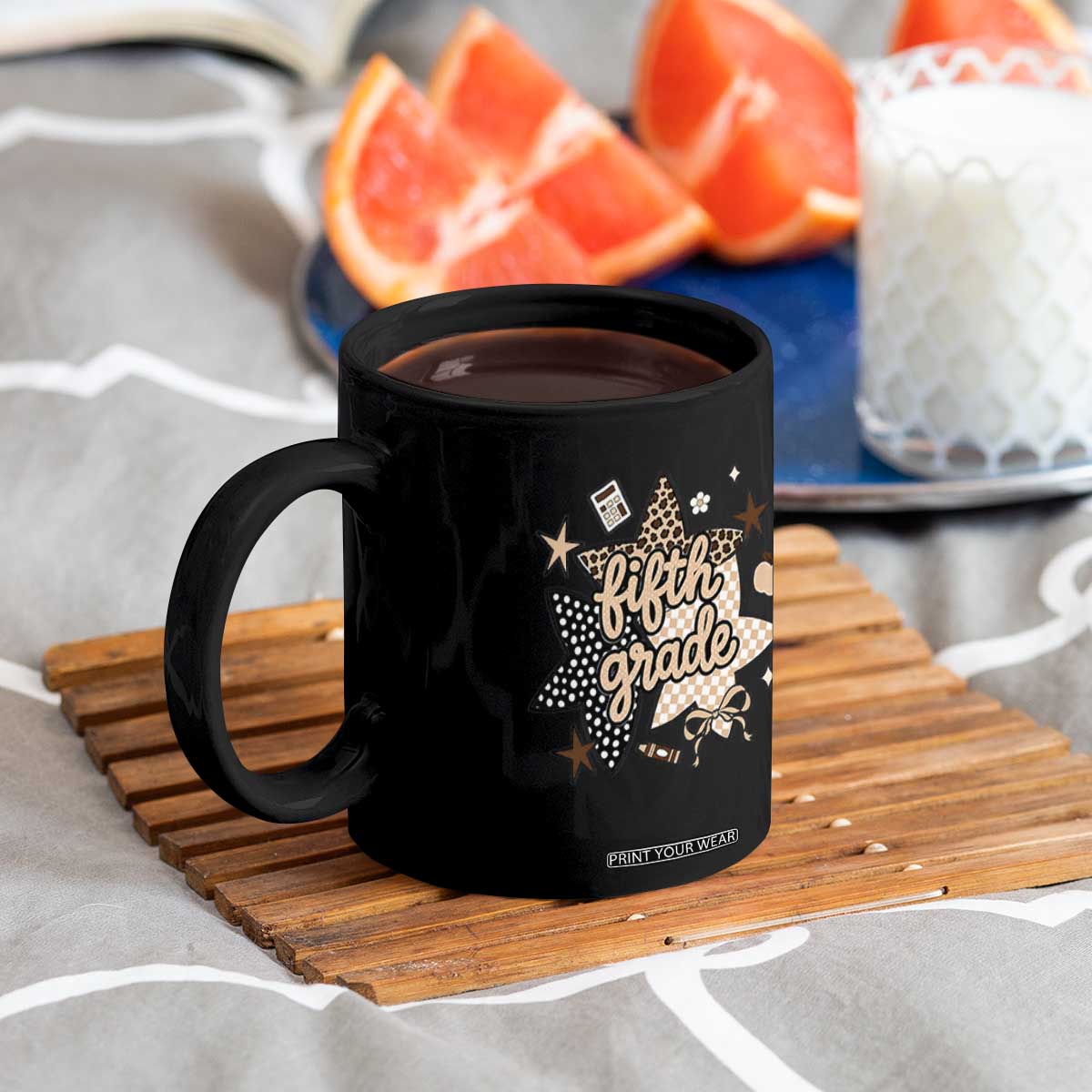 Fifth Grade Leopard Checkered Star Coquette Coffee Mug Cute 5th Grade Girl Back to School Gift