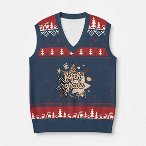 Fifth Grade Leopard Checkered Star Coquette V-Neck Knit Sweater Vest Cute 5th Grade Girl Back to School Gift