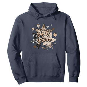 Fifth Grade Leopard Checkered Star Coquette Hoodie Cute 5th Grade Girl Back to School Gift