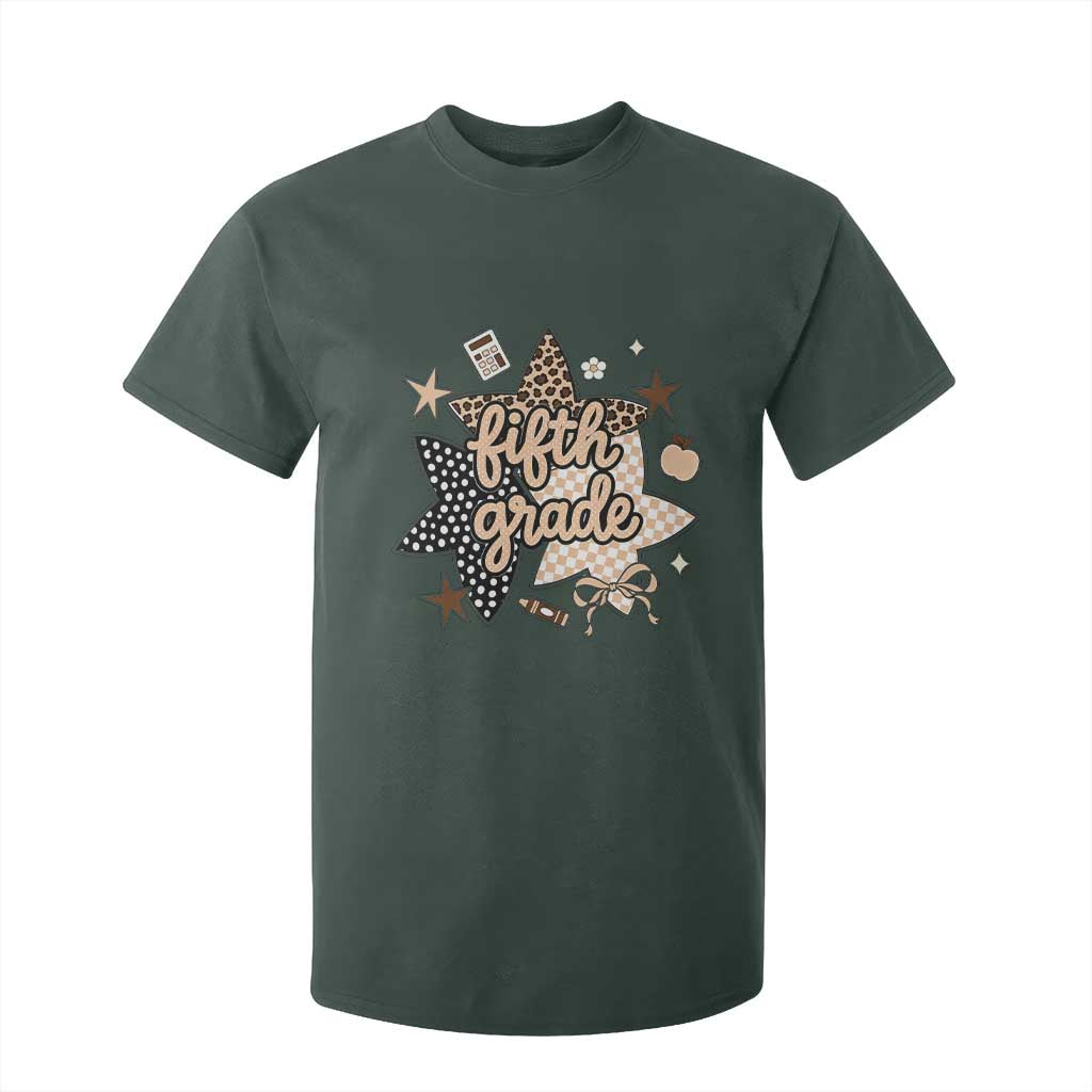 Fifth Grade Leopard Checkered Star Coquette T Shirt For Kid Cute 5th Grade Girl Back to School Gift