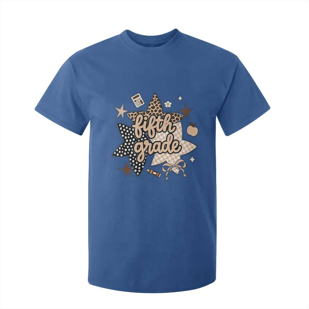 Fifth Grade Leopard Checkered Star Coquette T Shirt For Kid Cute 5th Grade Girl Back to School Gift