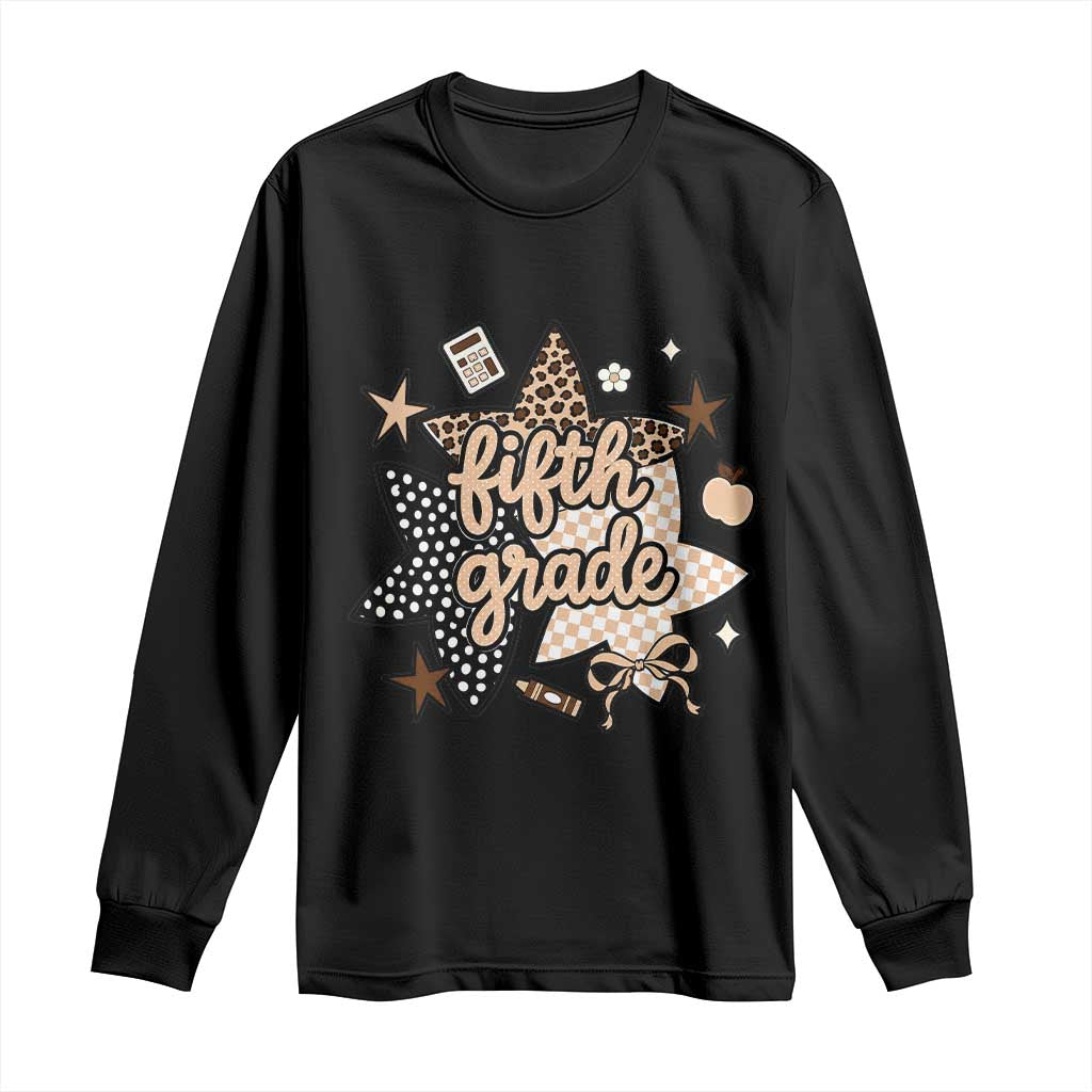 Fifth Grade Leopard Checkered Star Coquette Long Sleeve Shirt Cute 5th Grade Girl Back to School Gift TS02 Black Print Your Wear