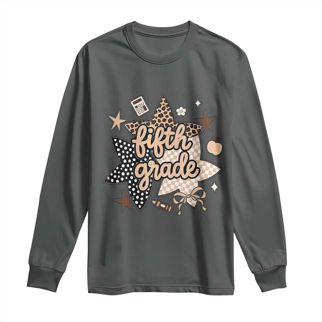 Fifth Grade Leopard Checkered Star Coquette Long Sleeve Shirt Cute 5th Grade Girl Back to School Gift