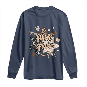 Fifth Grade Leopard Checkered Star Coquette Long Sleeve Shirt Cute 5th Grade Girl Back to School Gift