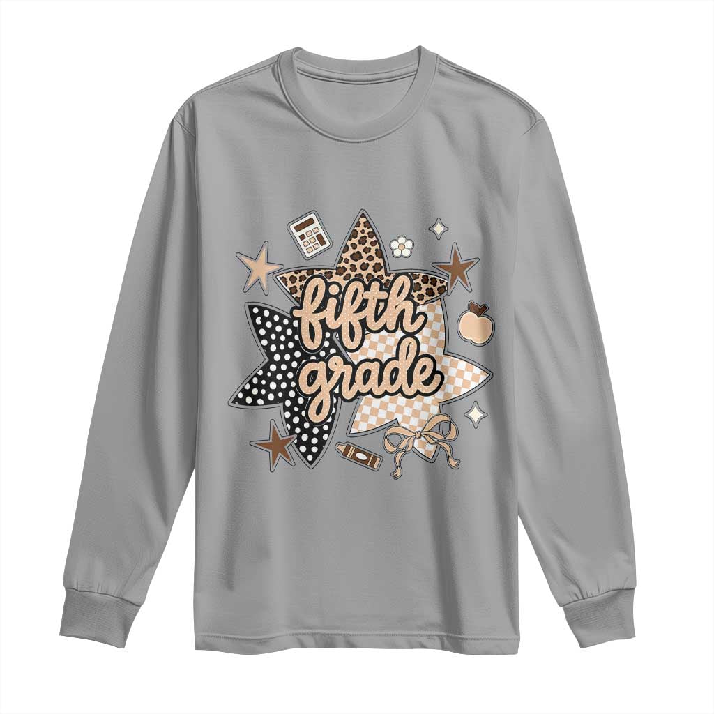 Fifth Grade Leopard Checkered Star Coquette Long Sleeve Shirt Cute 5th Grade Girl Back to School Gift