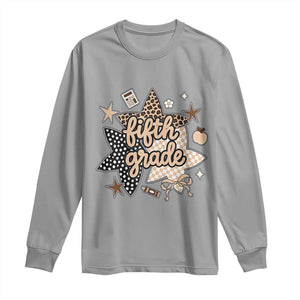 Fifth Grade Leopard Checkered Star Coquette Long Sleeve Shirt Cute 5th Grade Girl Back to School Gift