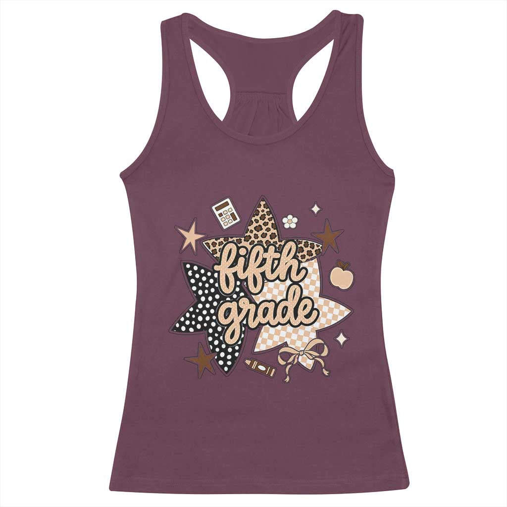 Fifth Grade Leopard Checkered Star Coquette Racerback Tank Top Cute 5th Grade Girl Back to School Gift