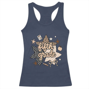 Fifth Grade Leopard Checkered Star Coquette Racerback Tank Top Cute 5th Grade Girl Back to School Gift
