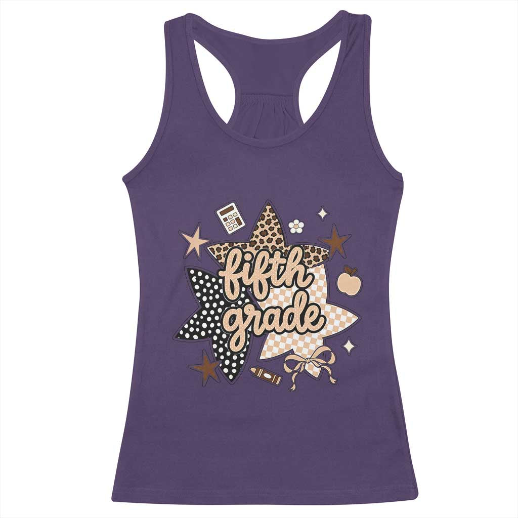 Fifth Grade Leopard Checkered Star Coquette Racerback Tank Top Cute 5th Grade Girl Back to School Gift