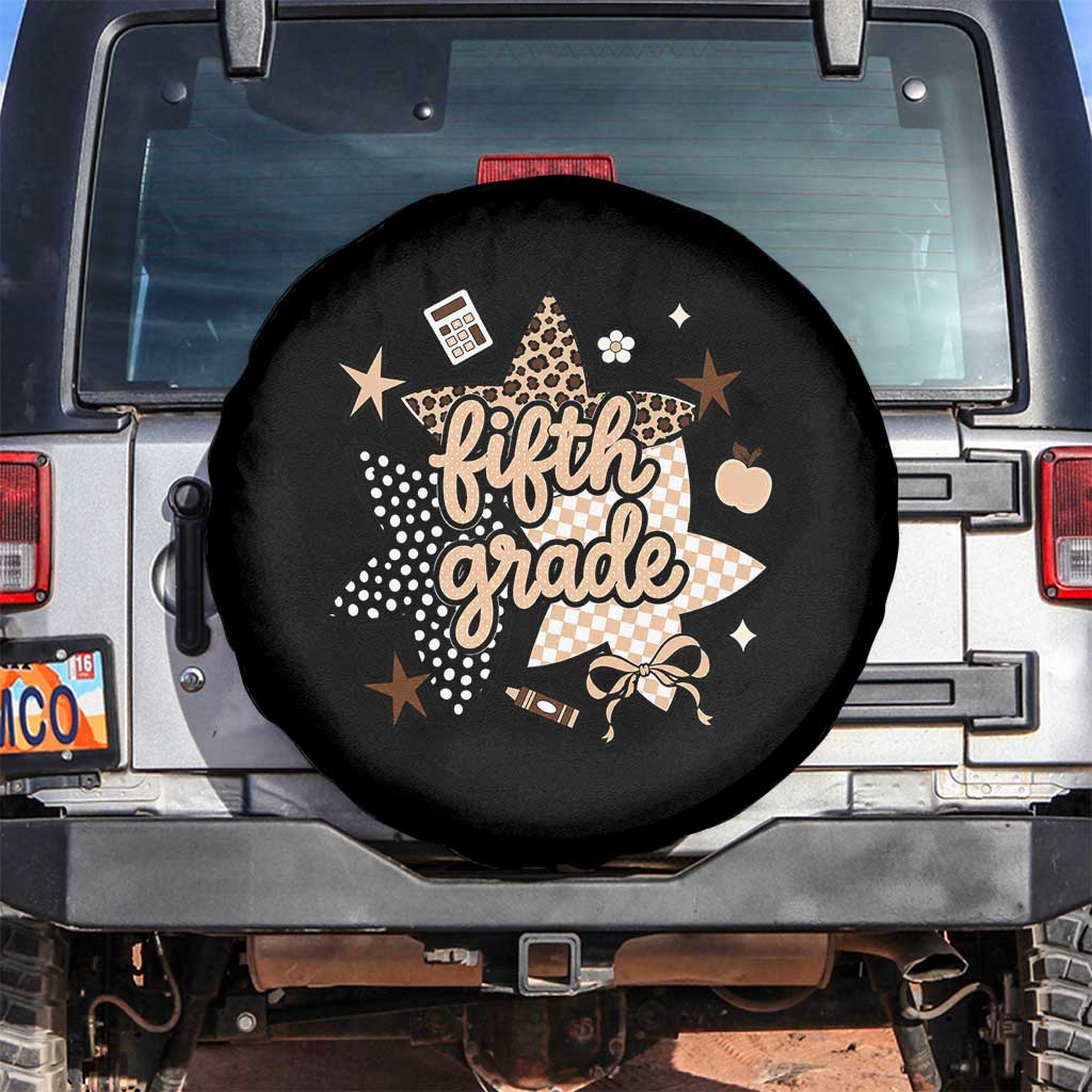 Fifth Grade Leopard Checkered Star Coquette Spare Tire Cover Cute 5th Grade Girl Back to School Gift TS02 No hole Black Print Your Wear