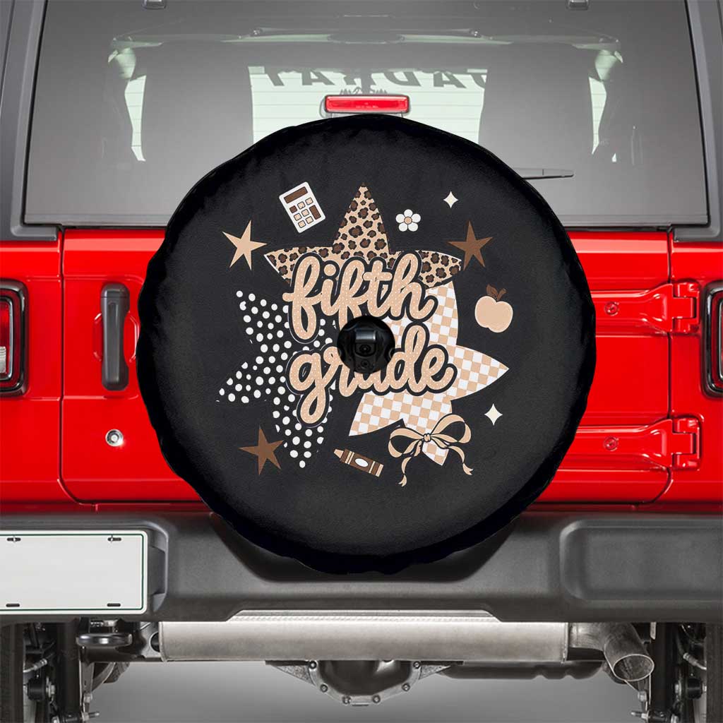 Fifth Grade Leopard Checkered Star Coquette Spare Tire Cover Cute 5th Grade Girl Back to School Gift
