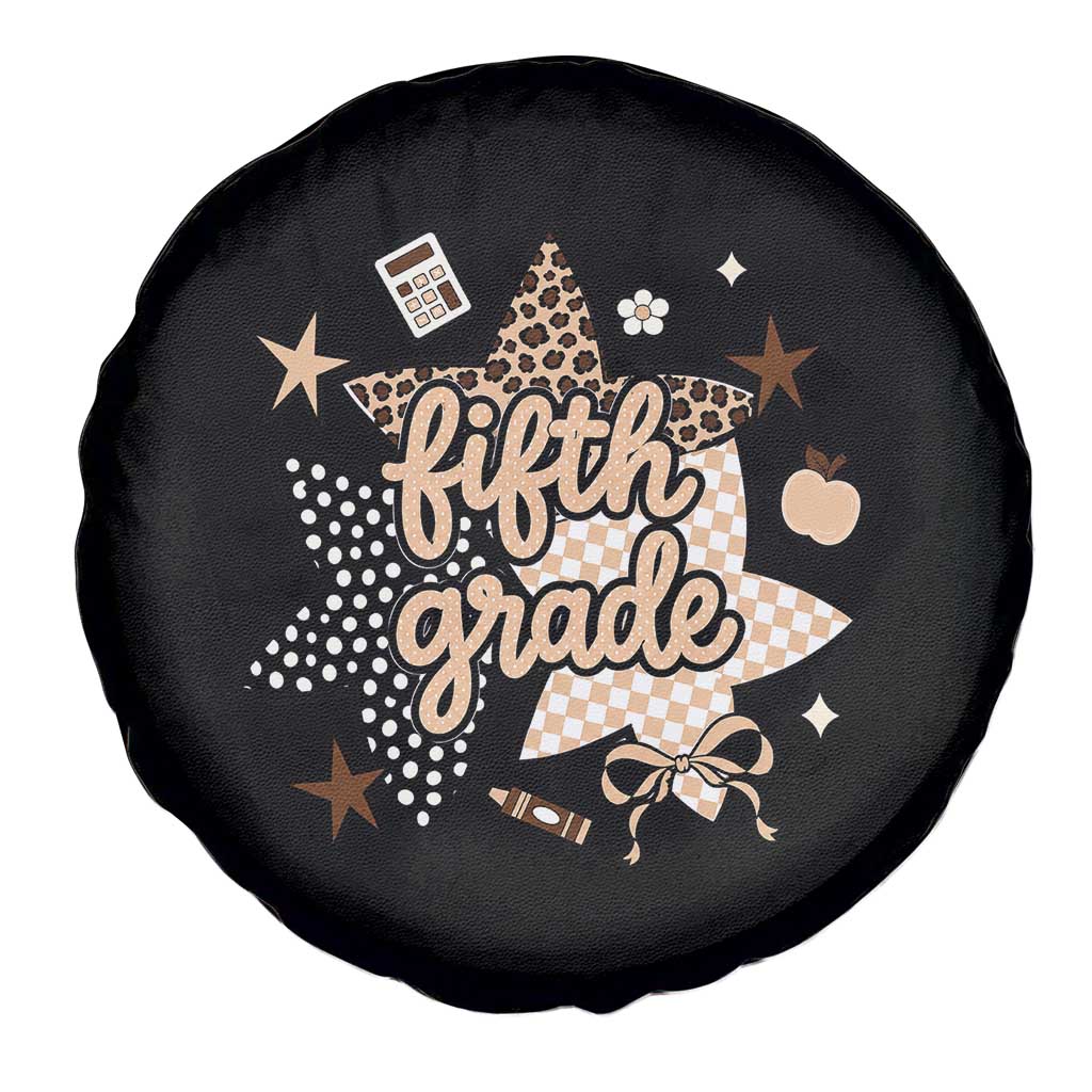 Fifth Grade Leopard Checkered Star Coquette Spare Tire Cover Cute 5th Grade Girl Back to School Gift