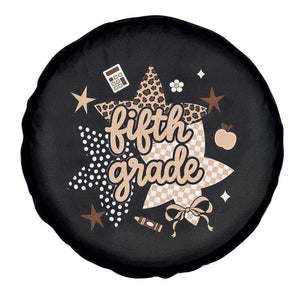 Fifth Grade Leopard Checkered Star Coquette Spare Tire Cover Cute 5th Grade Girl Back to School Gift