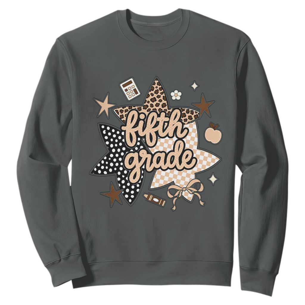 Fifth Grade Leopard Checkered Star Coquette Sweatshirt Cute 5th Grade Girl Back to School Gift