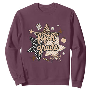 Fifth Grade Leopard Checkered Star Coquette Sweatshirt Cute 5th Grade Girl Back to School Gift