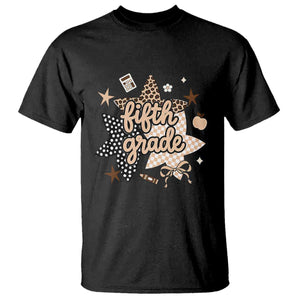 Fifth Grade Leopard Checkered Star Coquette T Shirt Cute 5th Grade Girl Back to School Gift