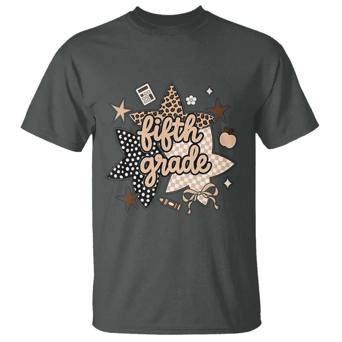 Fifth Grade Leopard Checkered Star Coquette T Shirt Cute 5th Grade Girl Back to School Gift