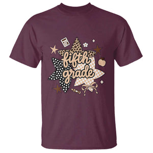 Fifth Grade Leopard Checkered Star Coquette T Shirt Cute 5th Grade Girl Back to School Gift