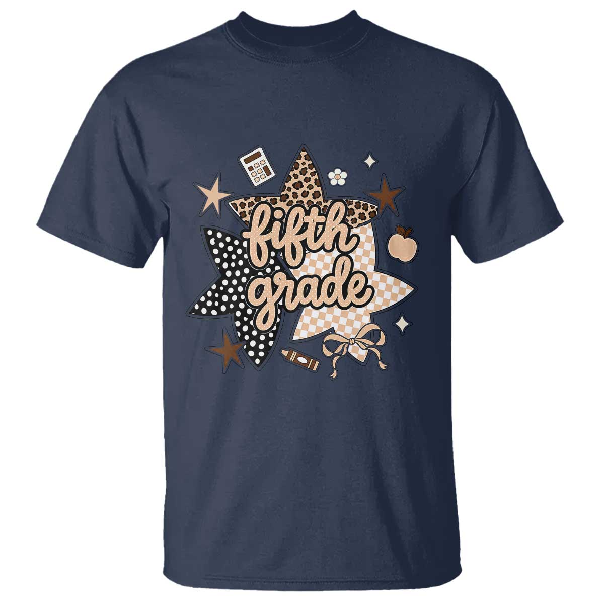 Fifth Grade Leopard Checkered Star Coquette T Shirt Cute 5th Grade Girl Back to School Gift