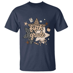Fifth Grade Leopard Checkered Star Coquette T Shirt Cute 5th Grade Girl Back to School Gift