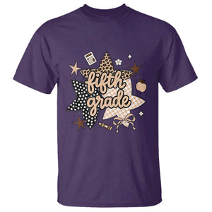Fifth Grade Leopard Checkered Star Coquette T Shirt Cute 5th Grade Girl Back to School Gift