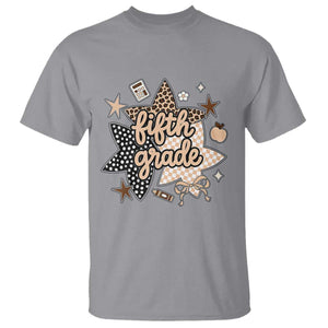 Fifth Grade Leopard Checkered Star Coquette T Shirt Cute 5th Grade Girl Back to School Gift